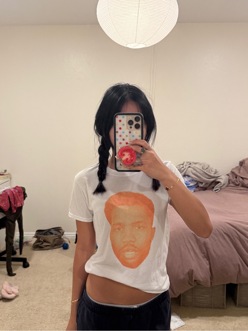 Hanes Baby Tee White Short Sleeve with Orange Frank Ocean Graphic